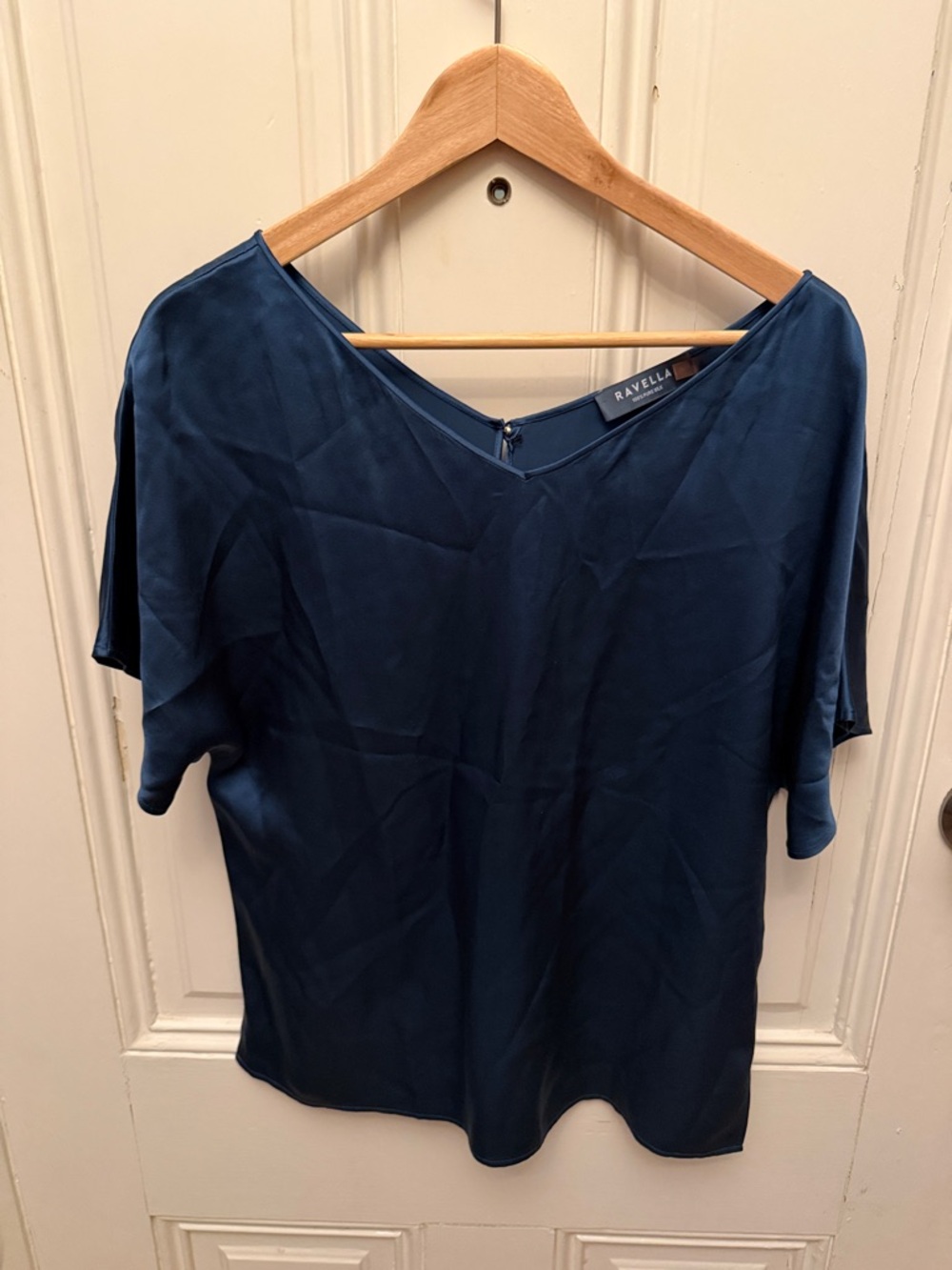 Ravella  Deep Blue V-Neck Short Sleeve Blouse